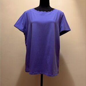 Anne Klein Violet Scallop Neck Short Sleeve Top